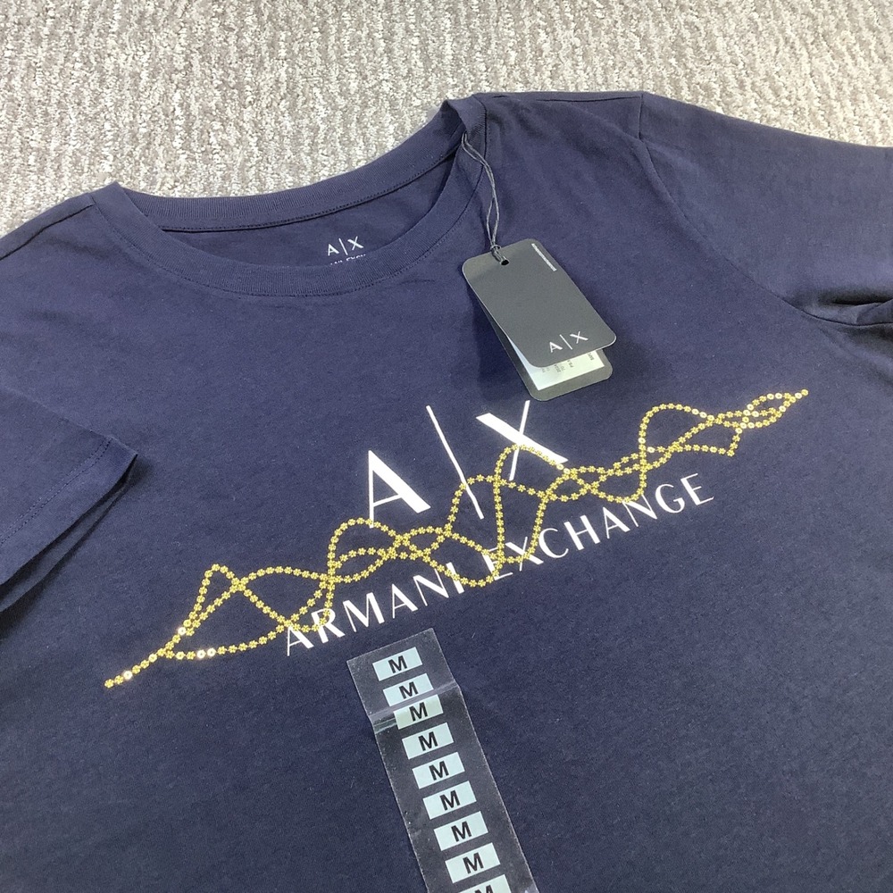 Armani Exchange Womens Blueberry Jelly Studded Logo T-Shirt Navy Blue M NEW